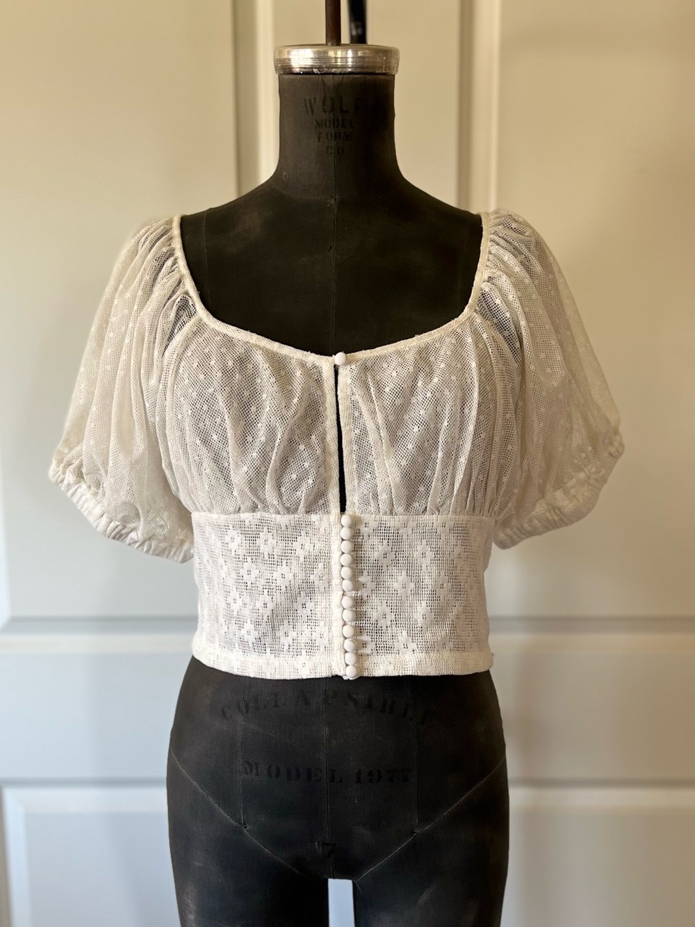 Free People Off White Swiss Dot Lace Smocked Crop Top Small